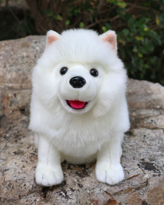 ของเล่นตุ๊กตาสุนัขซามอยด์เหมือนจริง28ซม. ของเล่นตุ๊กตาสัตว์สีขาวเหมือนจริงน่ารักสำหรับตุ๊กตาหนานุ่มสุนัขของขวัญวันเกิดวันคริสต์มาส