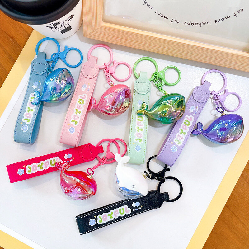 Kawaii Lovely Animal Whale Key Chains Laser Baby Whale Girl Couple Lanyard Keychain Student Schoolbag Pendant Keyring