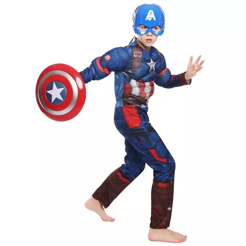 Child Captain America Costume Kids Captain America Muscle Cosplay Jumpsuit Shield Halloween Carnival Party Costume for