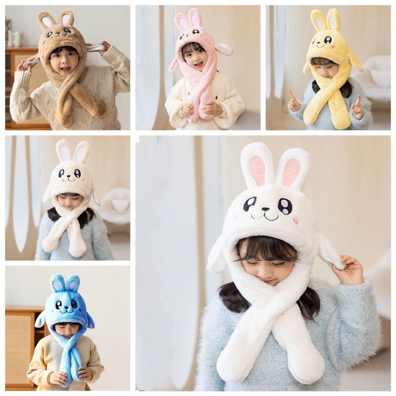 Chapeaux de saut d'oreille de lapin en peluche pour enfants, oreille de lapin mobile, chapeaux de nouveauté mignons, casquettes créatives, hiver