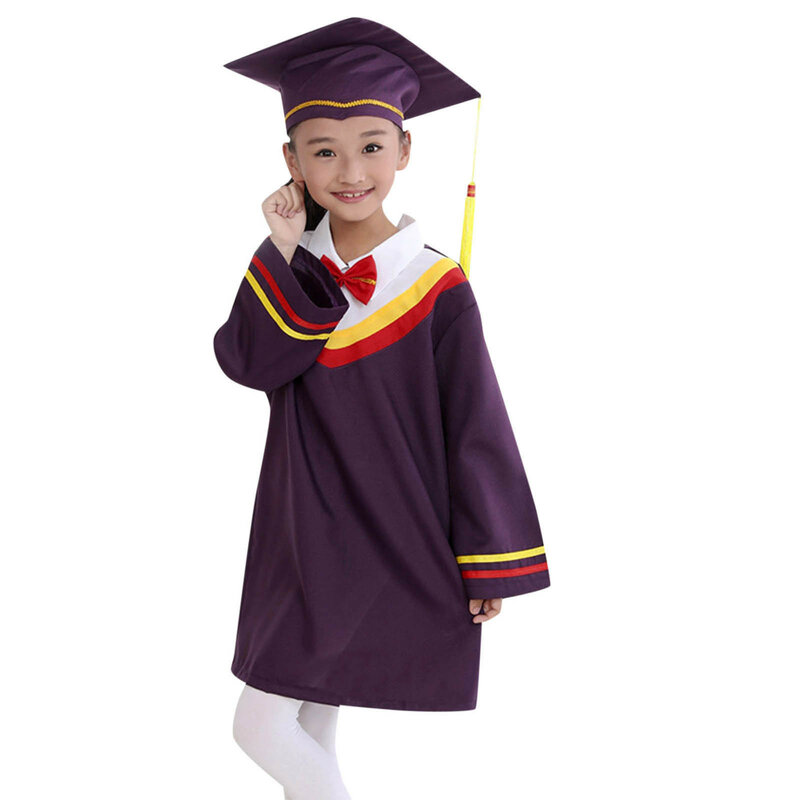 Vestido de poliéster para crianças, Vestido de jardim de infância para meninas, Chapéu e chapéus, Vestido de poliéster infantil