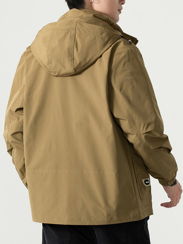 Jaket bertudung kasual pria, mantel berkerudung ukuran besar 8XL luar ruangan tahan air banyak saku, jaket kasual baru musim gugur 2023