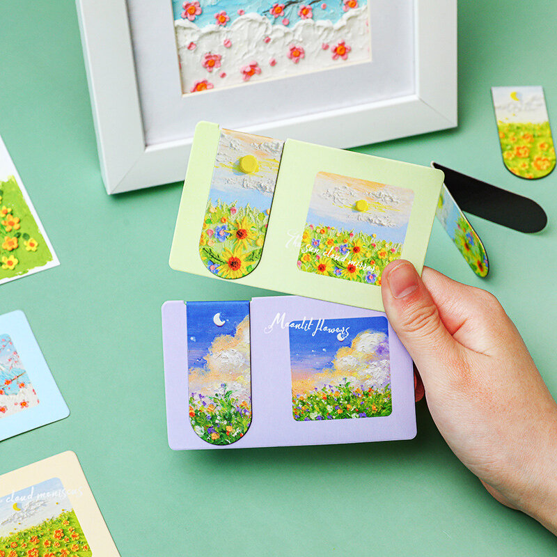 Pittura a olio fiore nuvola paesaggio magnete segnalibro per pagine libri lettori cancelleria forniture per ufficio scuola libro pagina Clip regalo