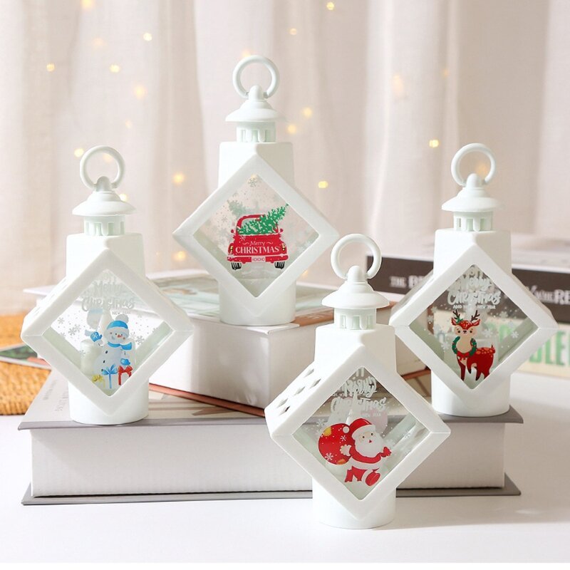 Linterna de viento de Navidad de Papá Noel, iluminado muñeco de nieve, lámpara colgante de Papá Noel, alce, ciervo, linterna LED portátil de Navidad, Accesorios de escritorio