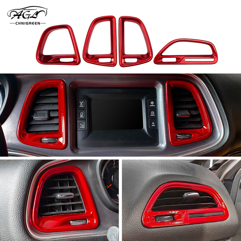 Red or Carbon Fiber Color Dashboard A/C Vent Center Console Air Condition Outlet Panel Cover Trim For Dodge Challenger 2015 Up