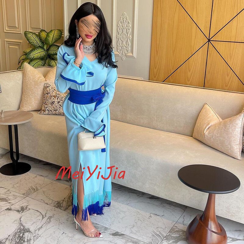 Meiyijia Avondjurk Saudi Lange Mouwen Elegante Sjerp Ronde Halslijn Arabia Sexy Avond Verjaardagsclub Outfits Zomer 2024