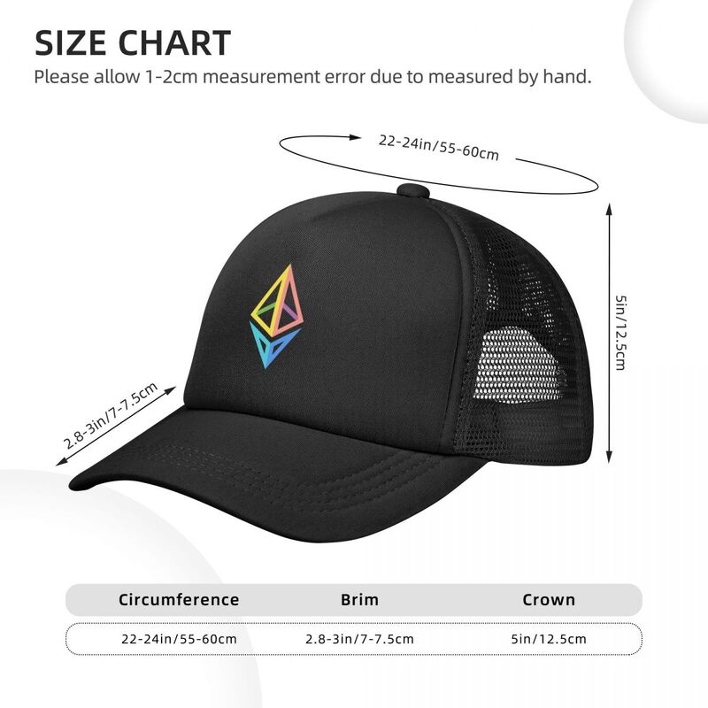 Ethereum boné colorido para adultos, chapéus malha