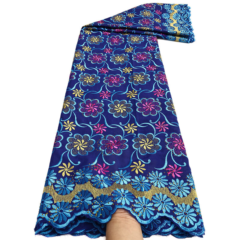 Tela de encaje de gasa suiza para mujer, tejido de algodón francés nigeriano seco con piedras para coser vestidos de fiesta de noche, nuevo diseño, 2024