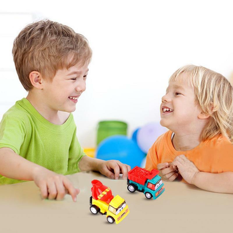 6 buah/set mobil mainan tarik mundur Mini kendaraan teknik tarik kembali Model mobil balap hadiah untuk pesta ulang tahun bagus untuk anak-anak
