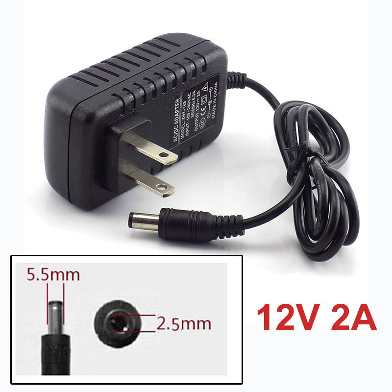 Fuente de alimentación de 12V, 2a, 5,5mm x 2,5mm, enchufe estadounidense tipo AC 100V-240V a DC, adaptador para cámara IP CCTV J17