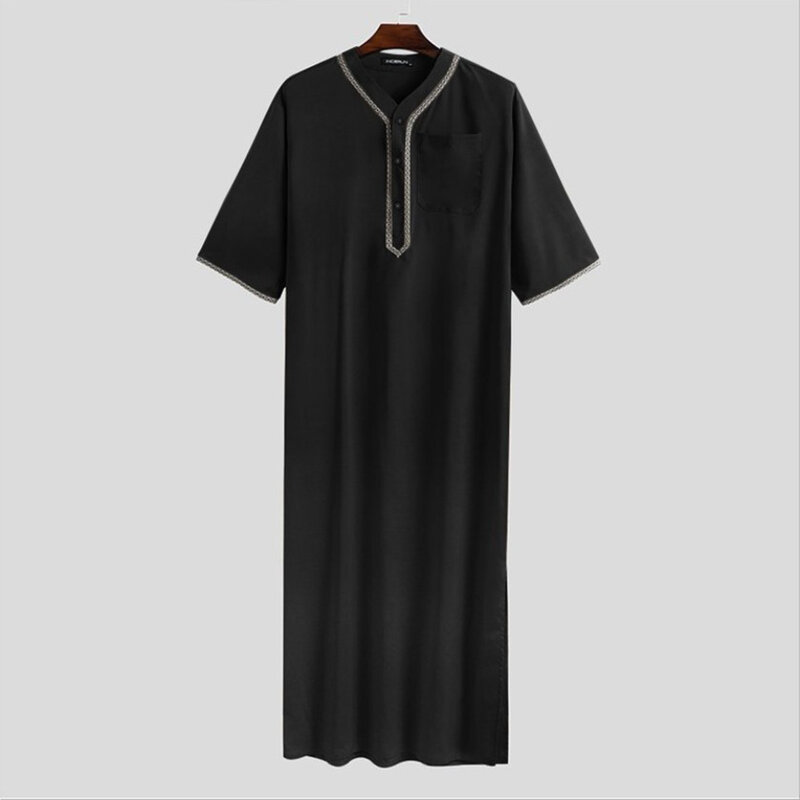 Moda maschile Robe Homewear caftano al ginocchio lungo M-2XL uomini Mens camicia da notte musulmana poliestere Saudi Abaya Short