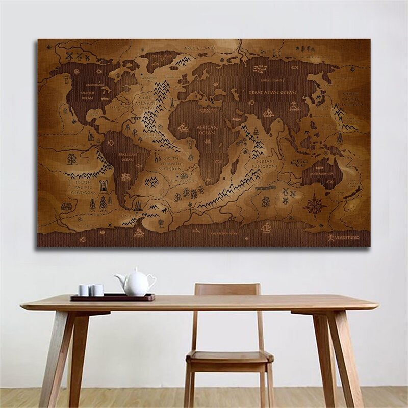 90*60cm Vintage mapa świata włókniny płótnie malarstwo plakat Retro ściany wydruki artystyczne salon dekoracji wnętrz szkolne