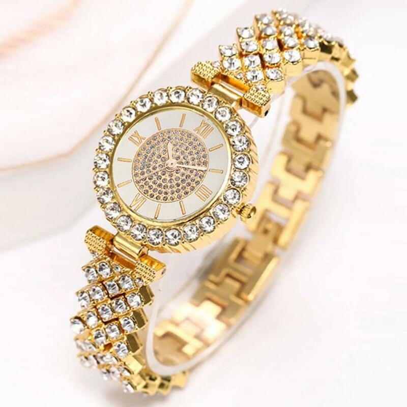 Conjunto de reloj de cuarzo para mujer, pulsera, pendientes, anillo, collar, exquisito, con decoración de conjunto de joyas diamantes de imitación, alta precisión