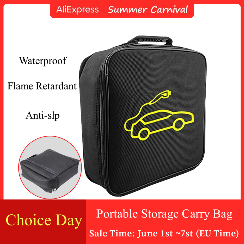 EV Car Charging Cable Storage Carry Bag For Electric Vehicle Charger Plugs Sockets Waterproof Fire Retardant Equipment Container