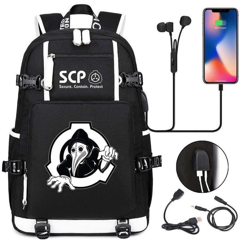 กระเป๋าเป้สะพายหลัง SCP Foundation กระเป๋านักเรียนลายการ์ตูนสีดำสำหรับเด็กวัยรุ่นกระเป๋าเดินทาง SCP กระเป๋าสะพายไหล่แล็ปท็อป