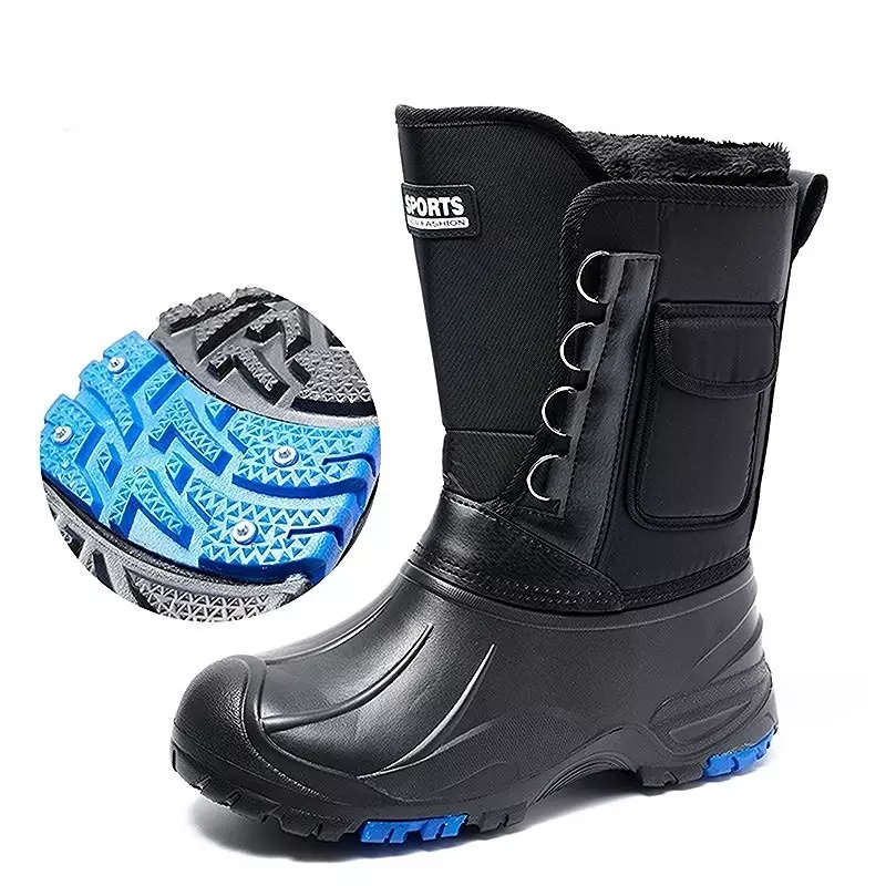 Botas de lluvia con clavos antideslizantes para hombre, botas de montañismo, zapatos de lluvia de algodón, zapatos de pesca impermeables, botas de trabajo de granja de primavera
