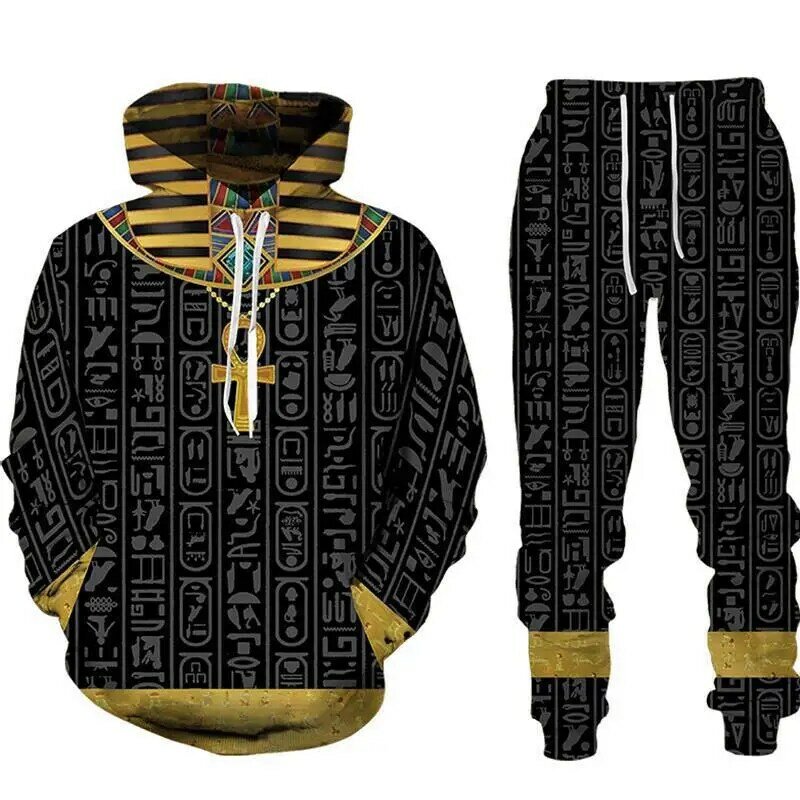 Ancient Horus Egyptian God Anubis 3D Print Men's Sportswear Sets Casual Tracksuit Two Piece Set Sweatshirt and Sweatpants