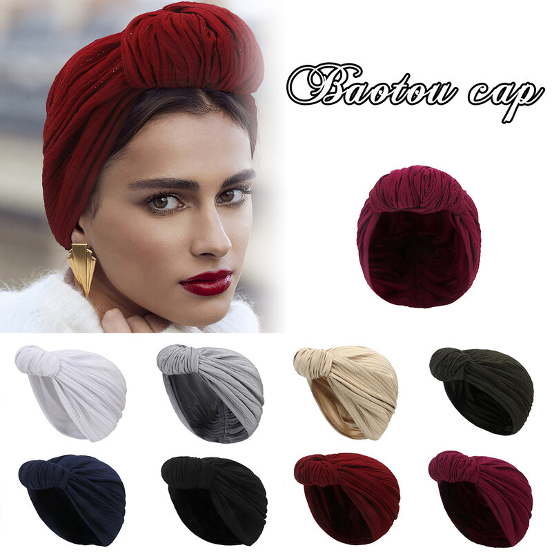 Fashion Beanie For Women Elastic Cotton Knot Hat Winter Autumn Warm Cap