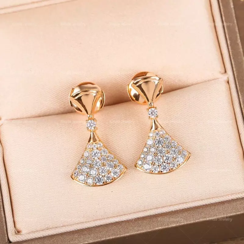 Fashionable design S925 sterling silver zircon fan-shaped small skirt earrings for women's temperament luxury brand jewelry