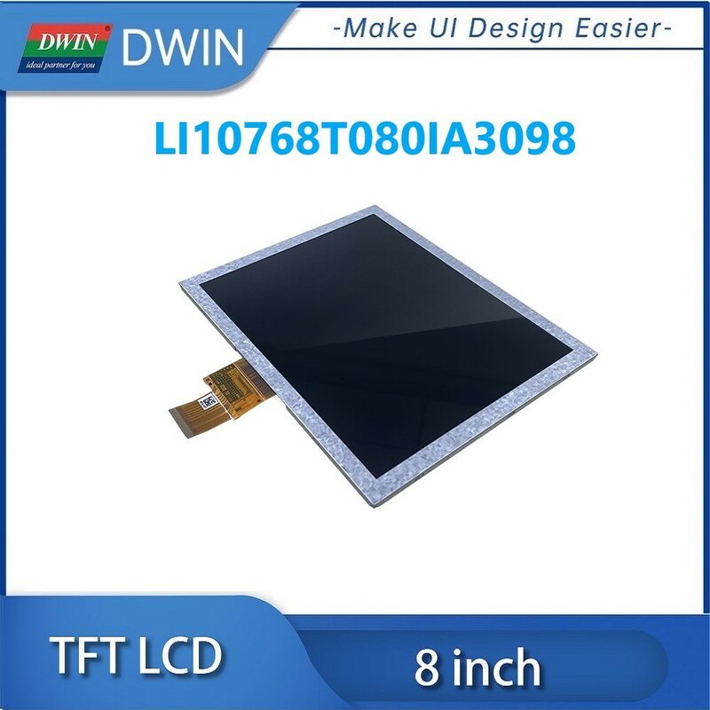 DWIN-controlador de interfaz de HX8282-A11DPD300 IC, 1024x768 píxeles, 8 pulgadas, IPS, TFT, LCD, 300 Nit, LVDS, grado Industrial, LI10768T080IA3098