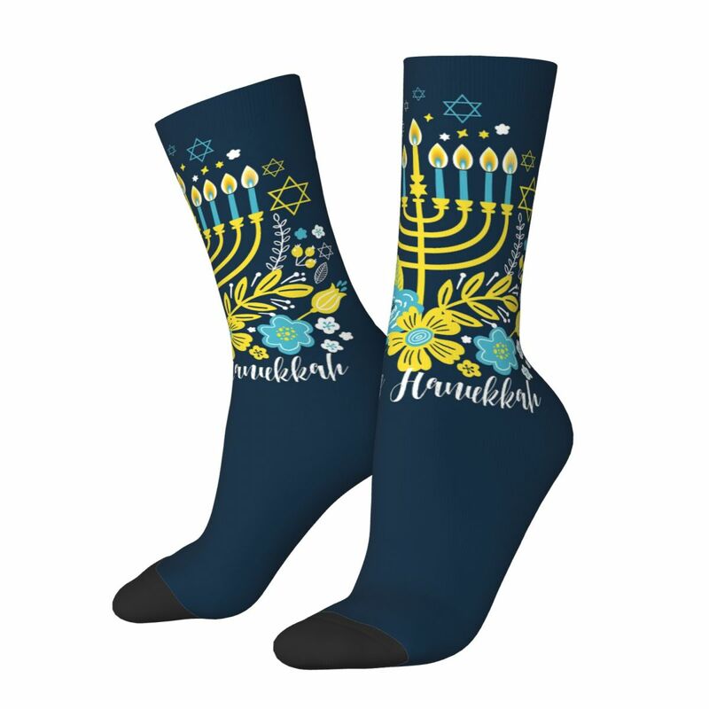 Hanukkah ถุงเท้าบาสเก็ตบอลถุงเท้ายาวแนวชาวยิวสำหรับผู้หญิงผู้ชายดูดซับเหงื่อ