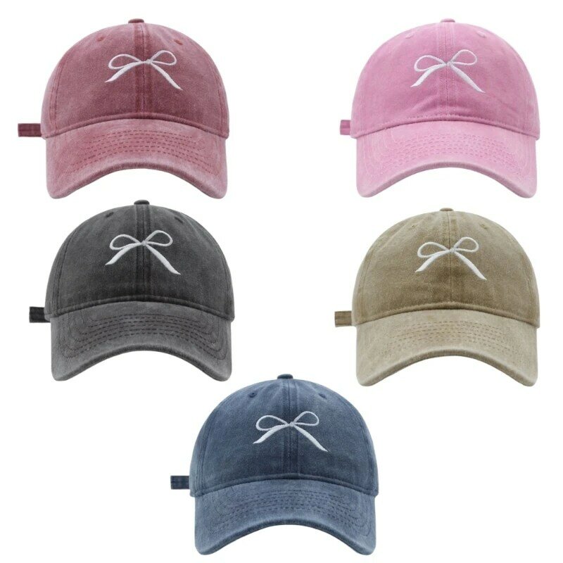 Women Embroidered Bow Baseball Hat Embroidery Bow Versatile Hat for Summer Spring Breathable Hat for Adults Casual Sport