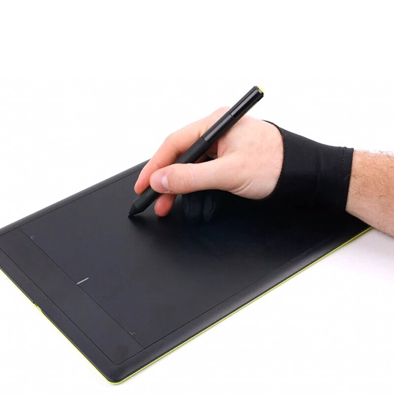 1pc preto dois dedos anti-incrustação luva, 3 tamanhos, para design artístico, tablet gráfico, luvas domésticas, mão direita e esquerda