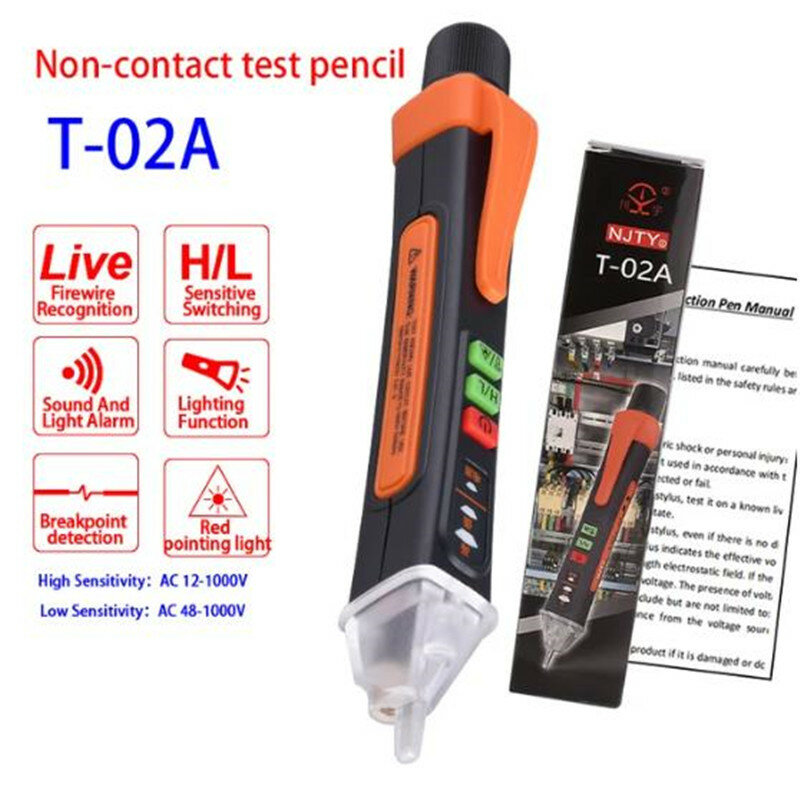 Non-Contact AC Voltage Tester 12-1000V Circuit Breakpoint Finder Sensitivity Adjustable Empty FireWire Tester LCD Electroscope