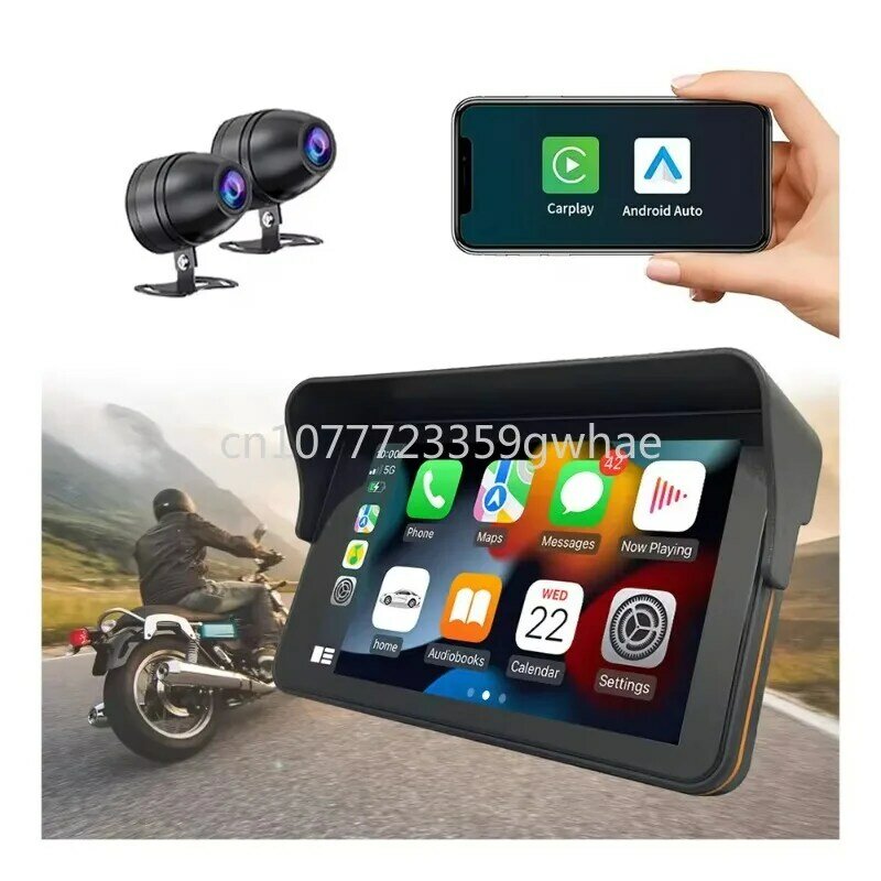 7-дюймовый 1080P двойной объектив поддержка телефона BT наушники беспроводное соединение MT7001 мотоцикл Carplay с автомобильной камерой