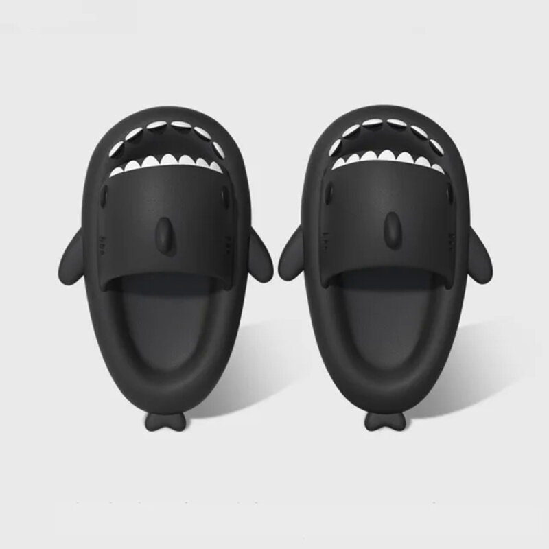 Zapatillas con forma de tiburón para hombre y mujer, chanclas antideslizantes de Eva suave para interiores y playa, zapatos divertidos para el hogar