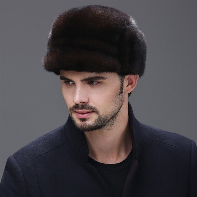 새로운 러시아 폭격기 모자 야외 따뜻한 귀마개 밍크 모피 모자 남자 모자 유니버설 겨울 스키 모자 남자 두꺼운 모자, 2022