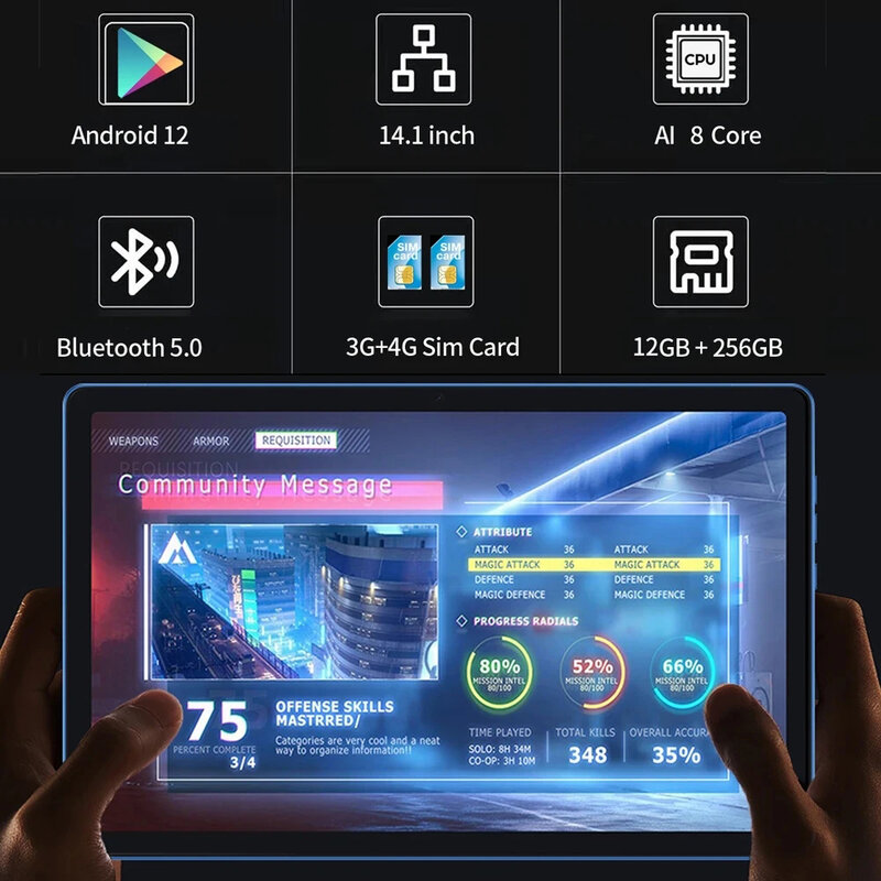 Nuovo Flagship Super Large 14.1 pollici Android 12 Tablet PC 12 + 256GB telefonata 5G WIFI tablet muslimideale per leggere fogli musicali