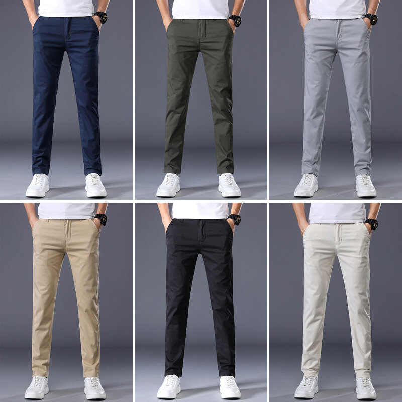 7 цветов s мужские классические однотонные летние тонкие повседневные брюки деловые модные Стрейчевые хлопковые тонкие Брендовые брюки мужские