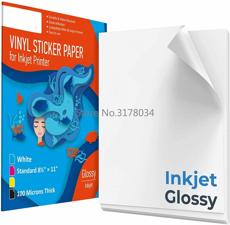 50 Sheets A4  Vinyl Sticker Paper for Inkjet Printer Glossy White Self Adhesive Stickers Label Waterproof Decal Paper Sheet