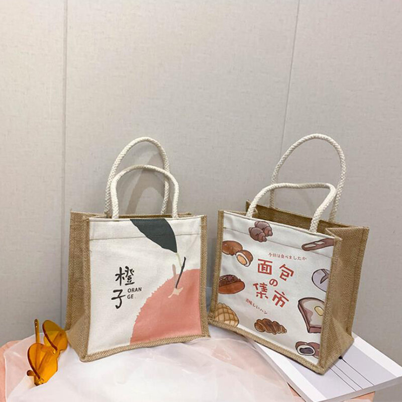 ポータブル食品ピクニックバッグ,プリント柄,トラベルキャンバスバッグ,再利用可能なカジュアルショッピングバッグ,ファッション