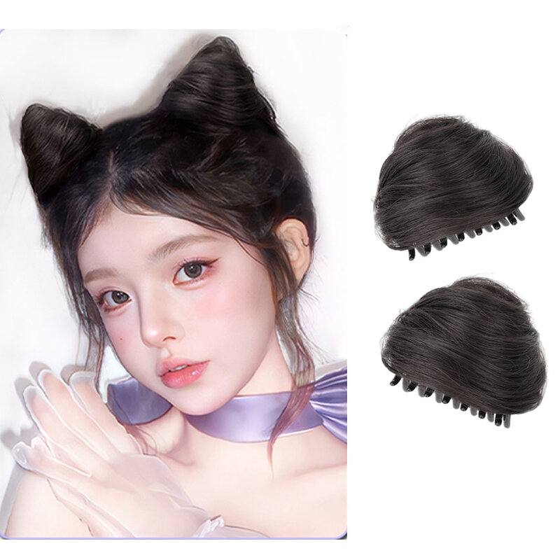 Artiglio sintetico dell'orecchio del gatto Chignon Clip del panino dei capelli lisci nell'estensione dei capelli Cosplay capelli castani neri acconciatura di moda per le ragazze