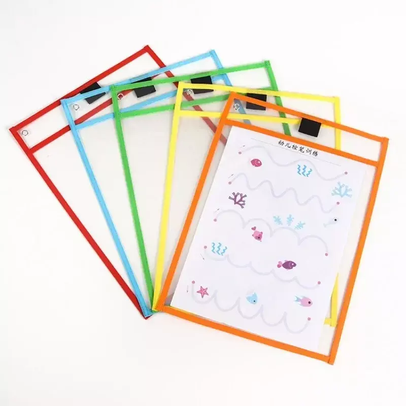 Waterproof Document Storage Pouch Reusable Dry Erasable File Bag Kids Transparent Diy Pockets Hanging File For Teaching Supplies