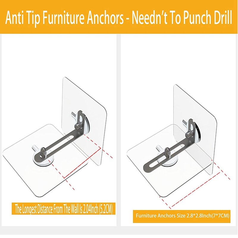 Furniture Anchors Wall Anchors, Anti Tip Furniture Anchors No Drill, Adhesive Furniture Wall Anchors For Baby 12 Pcs