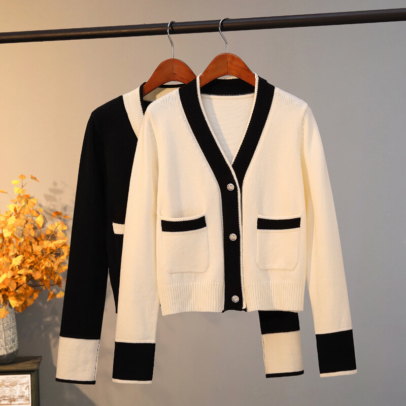 Koreanische Mode und Temperament Strickjacke Damen Slim Fit kurze hoch taillierte Pullover Schal Jacke Top-Trend weibliche Kleidung