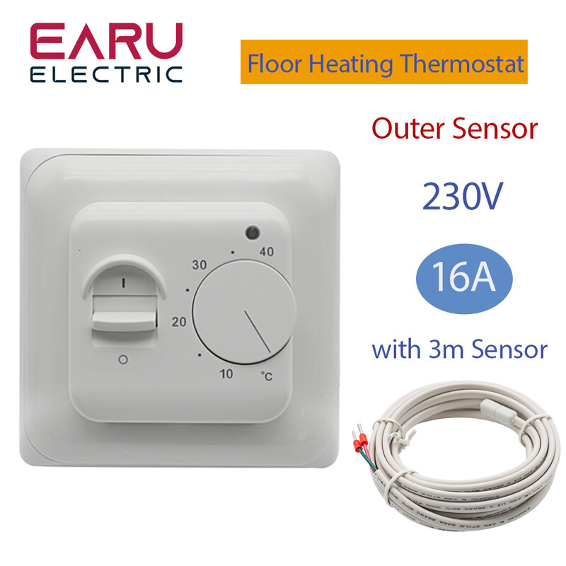 Lantai Listrik Ruang Pemanas Termostat Lantai Manual Kabel Pemanas Termostat 220V 16A Pengukur Suhu Meter dengan Sensor