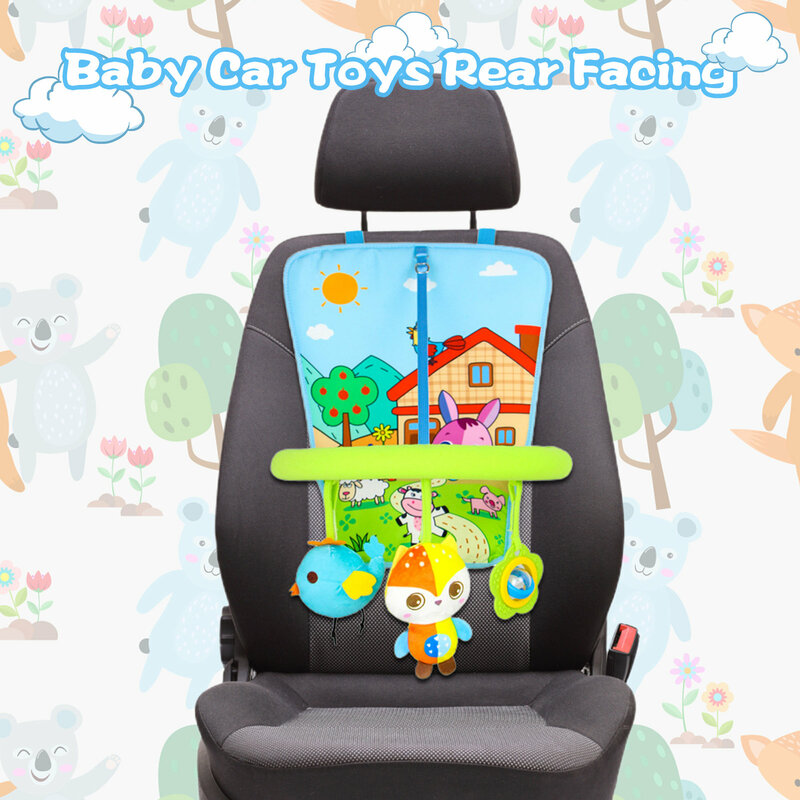 Fotelik samochodowy zabawki na fotelik samochodowy dla niemowląt zabawki z dźwiękiem i lalką kopnij i graj akcesoria samochodowe dla dzieci łuk aktywności dla małych dzieci chłopców