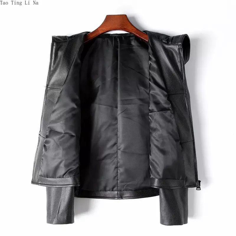Jaqueta de couro genuíno encapuzado para mulheres, jaqueta casual de pele de carneiro, nova, outono, 2023, H32