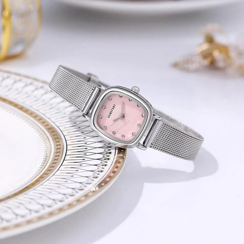 Modny tarcza do zegarka z kryształami górskimi elegancki kwadratowy zegarek damski z opaska siatkowa kwarcem dla dziewczynek na urodziny