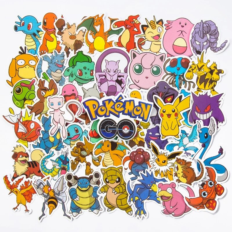 Autocollants Kawaii Pikachu Pokemon pour enfant, étiquettes imperméables pour moto, téléphone, voiture, skateboard, ordinateur portable, jouet classique, 10/50/100 pièces