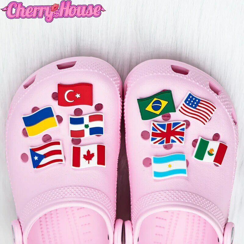 National Flags Shoe Decorações para Homens e Mulheres, Sneakers Charms, Pins para CLog, EUA, Reino Unido, RUS, Acessórios de Sandália, Drop Shipping, 1Pc