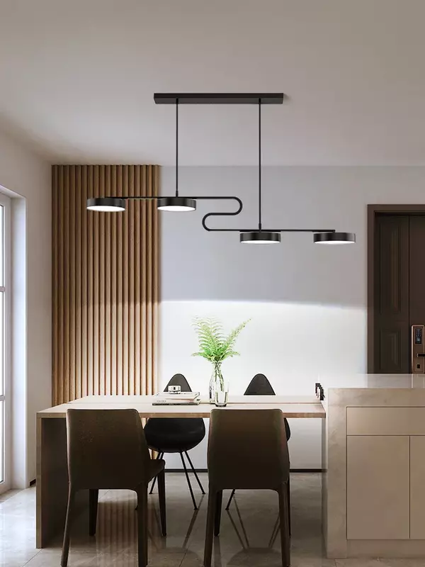 โคมไฟระย้าหลอดไฟ LED โต๊ะทานอาหารสำหรับห้องครัวแบบเรียบง่ายทันสมัยการตกแต่งบ้านไฟติดเพดานแขวนสีดำ