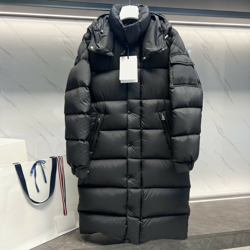 Jaket bertudung untuk pria, jaket bertudung pola panjang kasual Y2K permukaan Matte hangat mode mantel sebaris musim gugur dan musim dingin