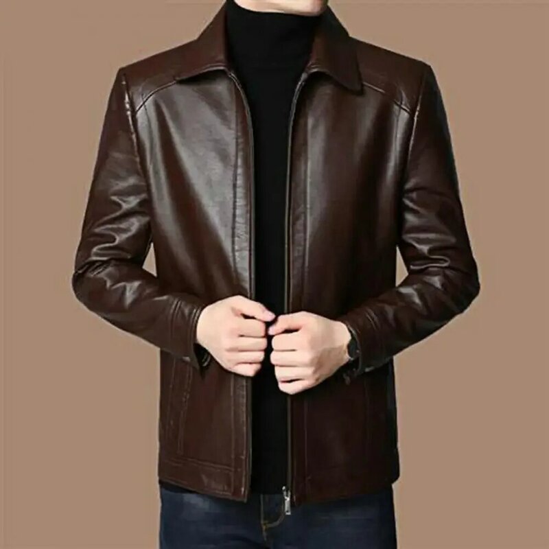 2200 89USD jaket kulit imitasi pria jaket motor kulit imitasi pria dengan kerah berdiri lapisan hangat tebal tahan angin