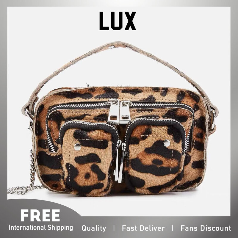 Bolsa de ombro feminina com textura leopardo vintage na moda, estilo street hip hop, moda feminina, moda