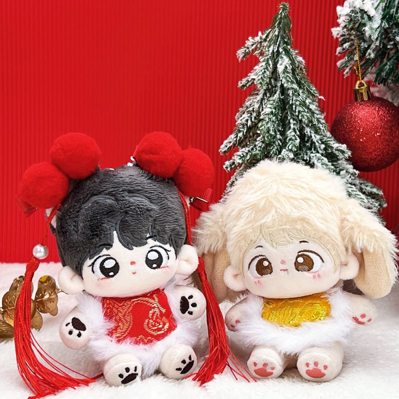 Cute stock 10cm baby clothes for the New Year, red belly pocket hair accessories, cotton doll dolls, dressing up dolls